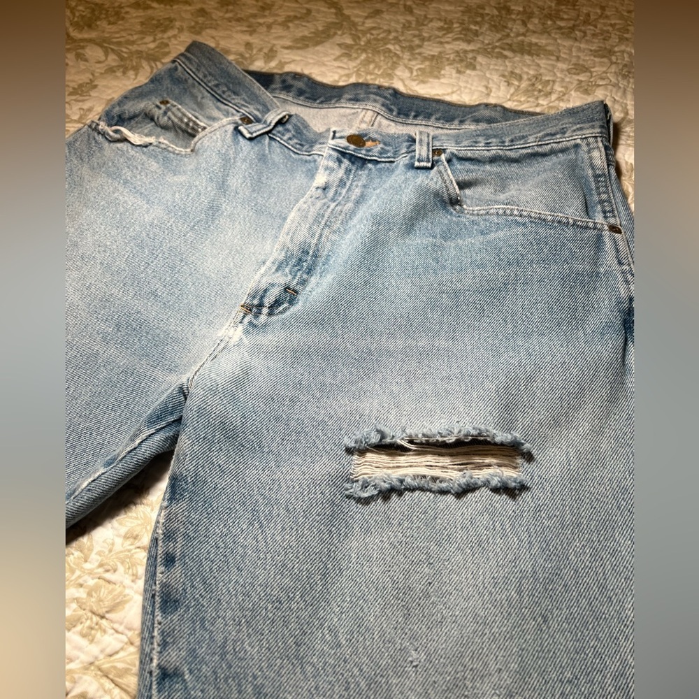 Vintage 90s Wrangler Regular Fit Straight Leg Distressed Jeans Denim size 12 - Picture 8 of 14